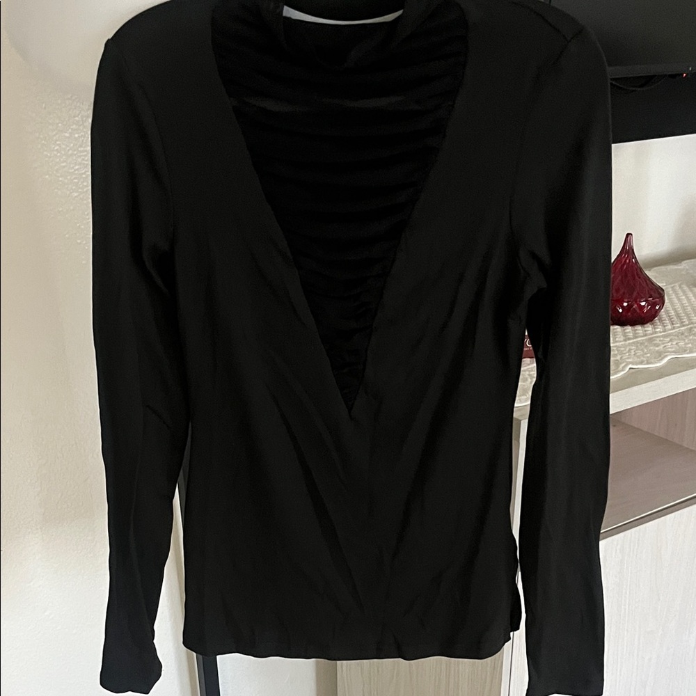 Classic Black Long-Sleeve Wrap Top